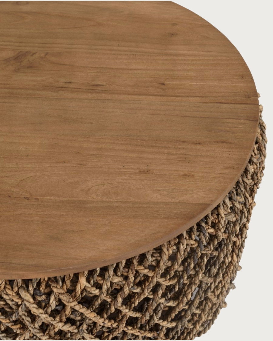 Yuda-Lot de deux tables en bois de teck massif et tissage banane avec rangements