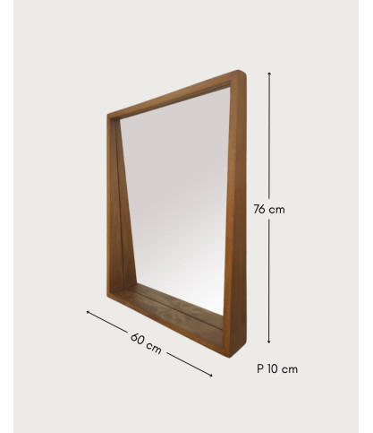 Rovio - Espejo de pared rectangular grande de madera de mango