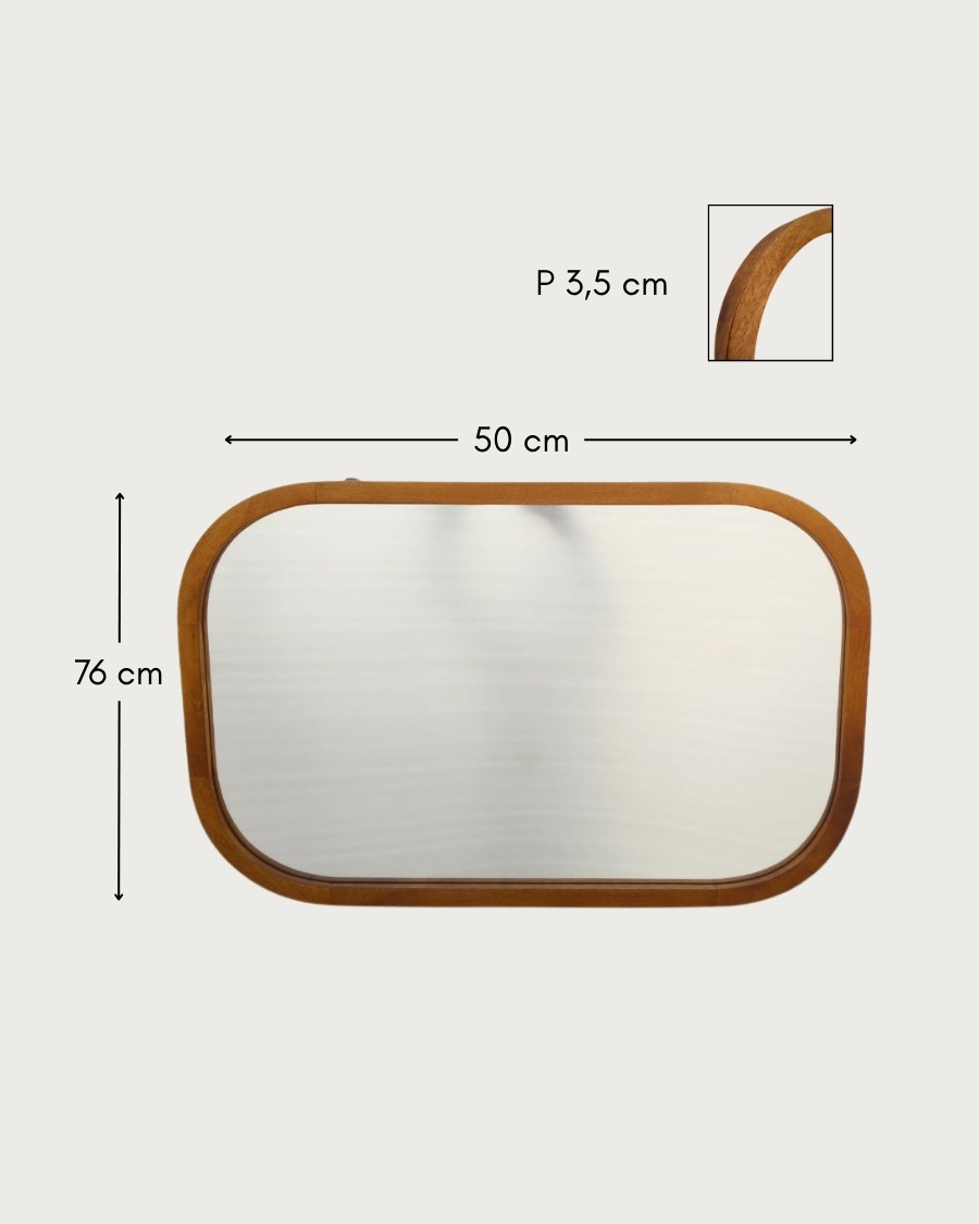 Niva - Miroir rectangulaire en bois massif de manguier pour salle de bain
