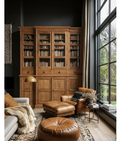 Taska - Bookcase with advanced body in solid teak