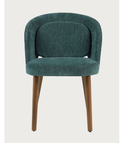 Neris - Chaise salle à manger en tissu vert, pieds en bois