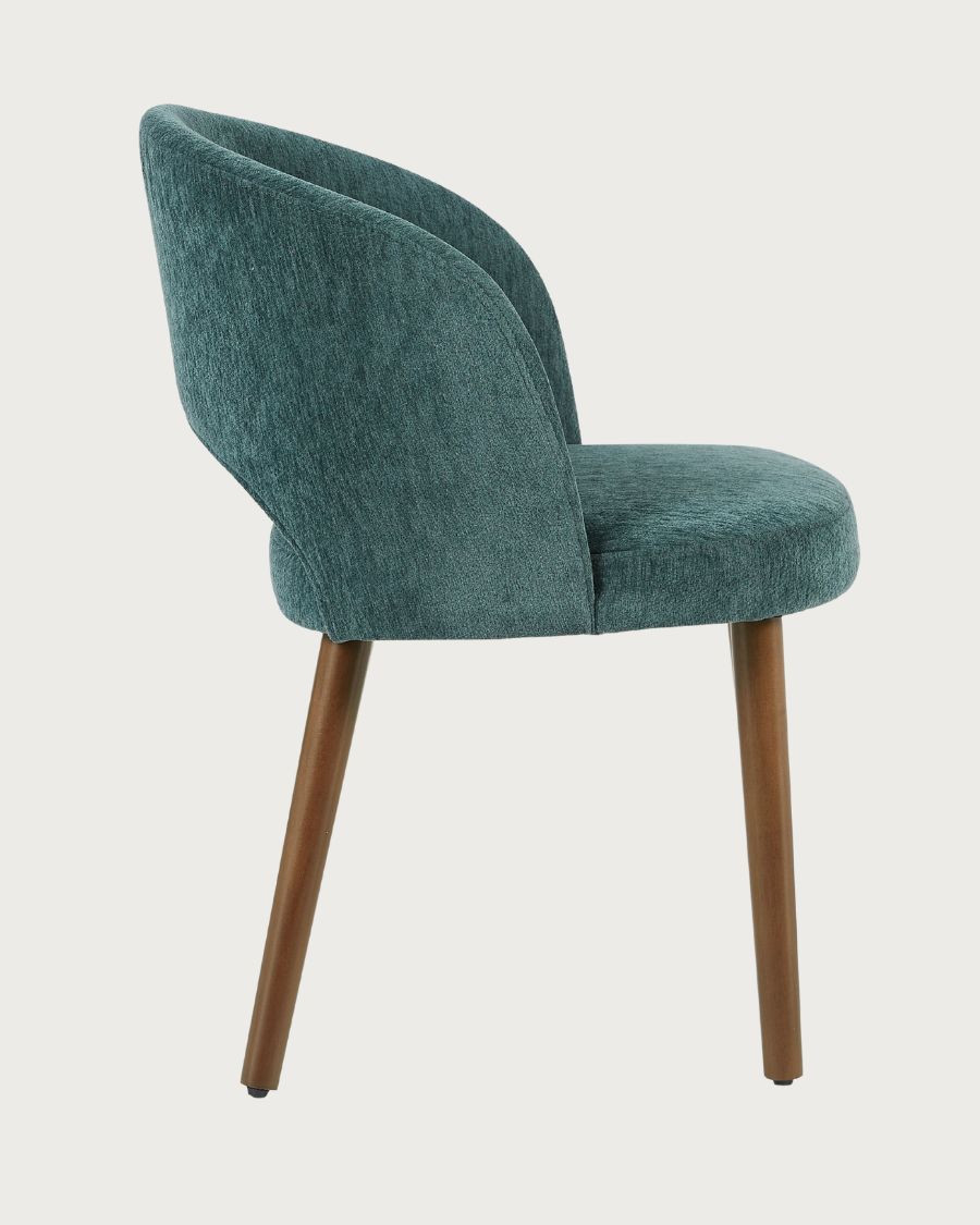 Neris - Chaise salle à manger en tissu vert, pieds en bois