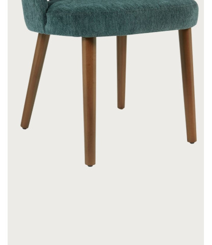 Neris - Chaise salle à manger en tissu vert, pieds en bois