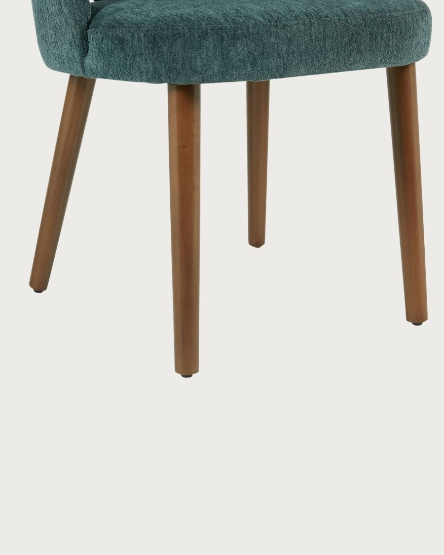 Neris - Chaise salle à manger en tissu vert, pieds en bois