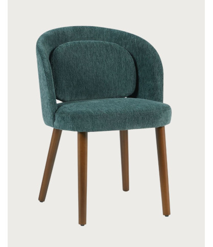 Neris - Chaise salle à manger en tissu vert, pieds en bois