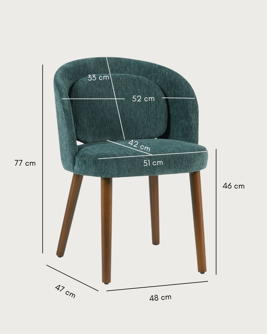 Neris - Chaise salle à manger en tissu vert, pieds en bois