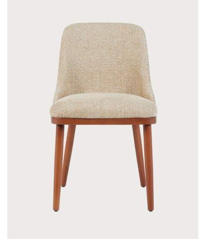 Liro - Chaise repas en tissu beige avec pieds en bois