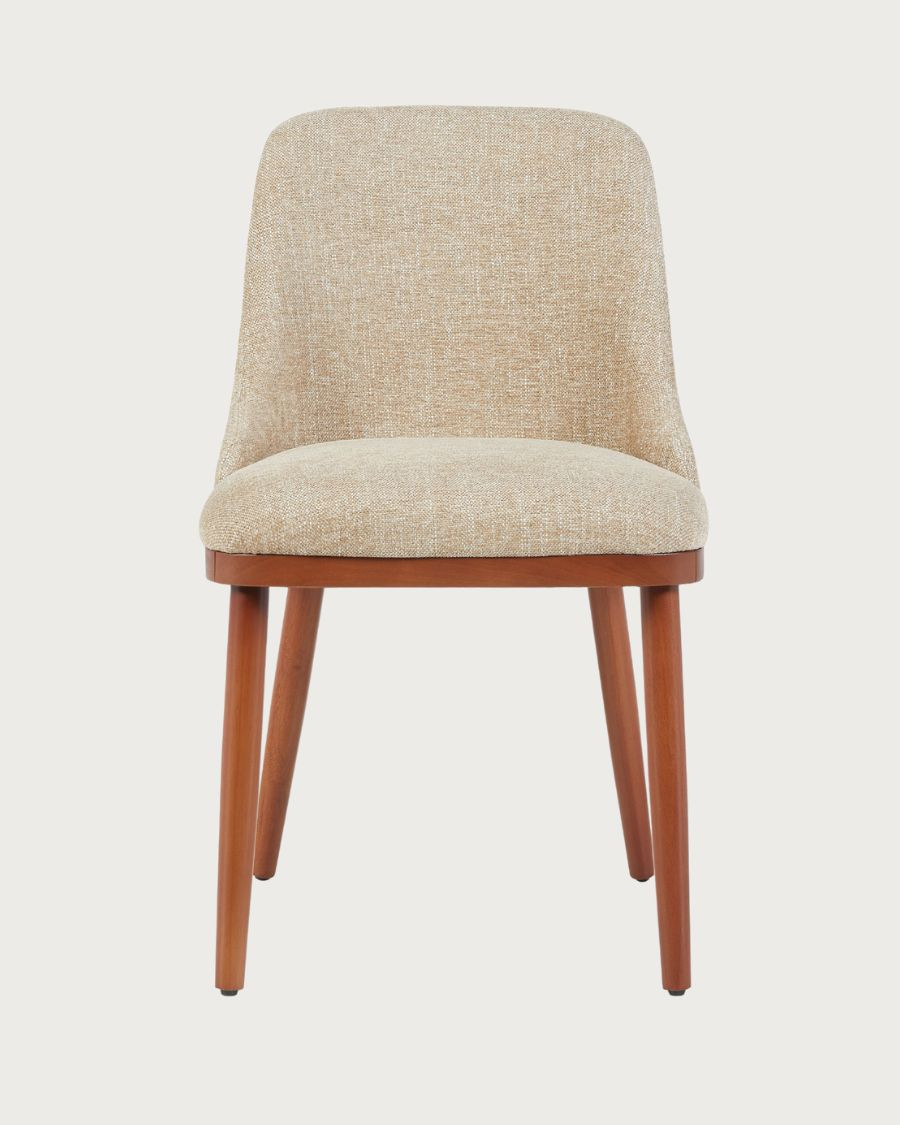 Liro - Beige stoffen eetkamerstoel met houten poten Liro - Beige stoffen eetkamerstoel met houten poten