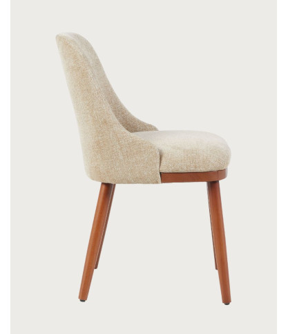 Liro beige - Lot de 2 chaises repas en tissu beige pieds en bois