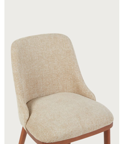Liro beige – Set mit 2 beigefarbenen Esszimmerstühlen mit Holzbeinen