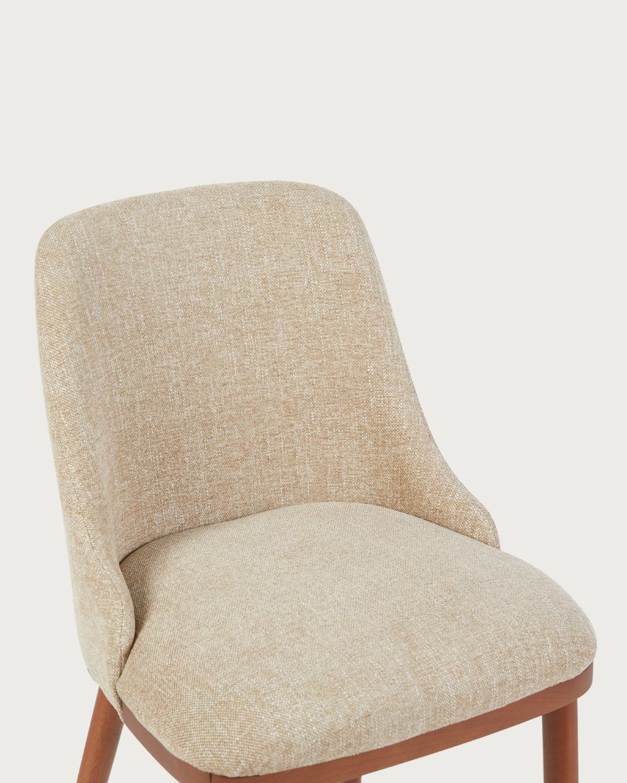 Liro - Lot de 2 chaises repas en tissu beige pieds en bois