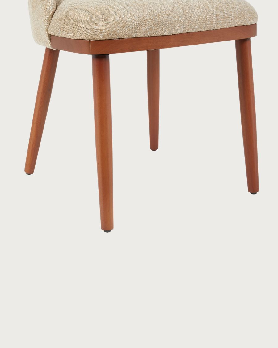 Liro - Lot de 2 chaises repas en tissu beige pieds en bois