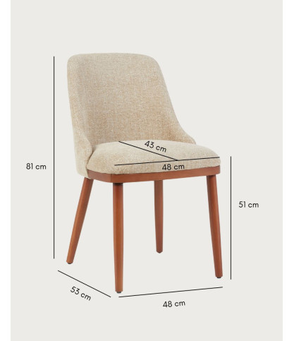 Liro beige - Lot de 2 chaises repas en tissu beige pieds en bois