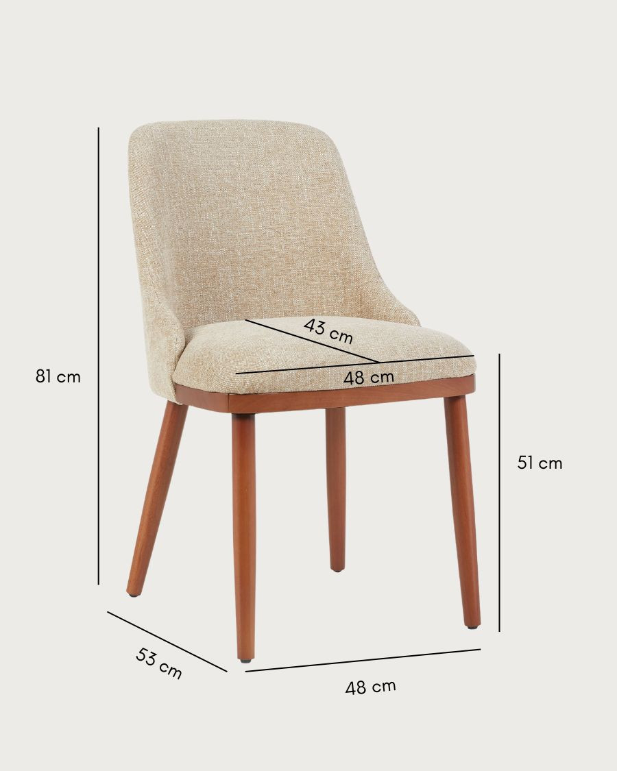 Liro beige - Lot de 2 chaises repas en tissu beige pieds en bois