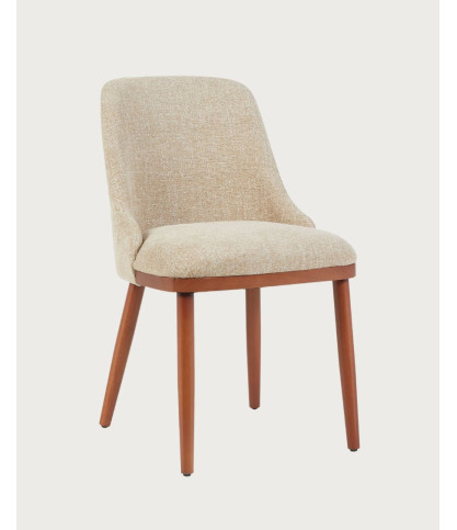 Liro - Chaise repas en tissu beige avec pieds en bois