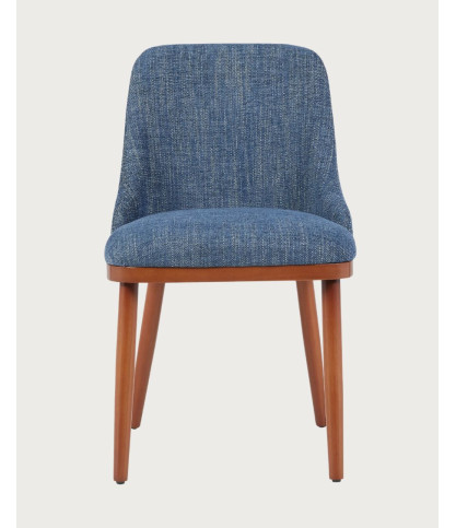 Liro bleu - Lot de 2 chaises repas en tissu bleu avec pieds en bois