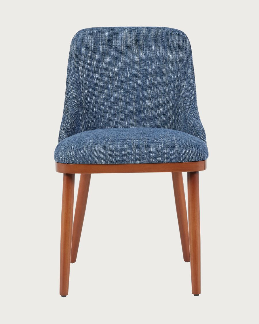 Liro - Lot de 2 chaises repas en tissu bleu avec pieds en bois