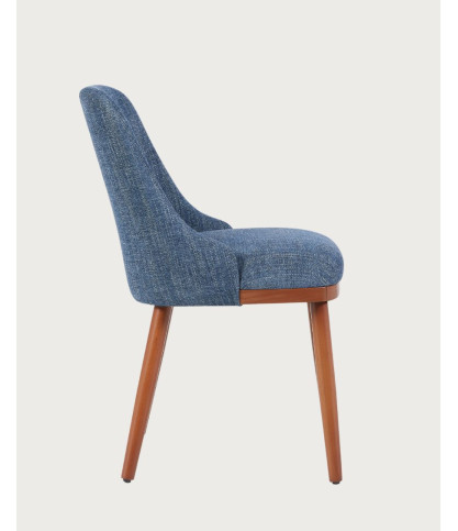 Liro bleu - Lot de 2 chaises repas en tissu bleu avec pieds en bois