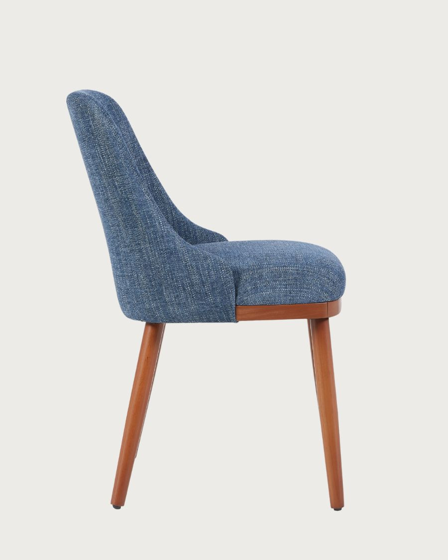 Liro - Lot de 2 chaises repas en tissu bleu avec pieds en bois