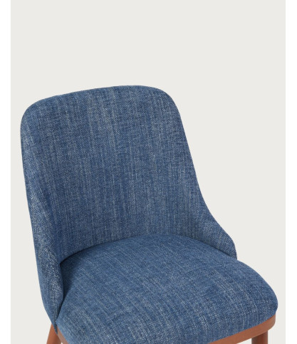 Liro bleu - Lot de 2 chaises repas en tissu bleu avec pieds en bois