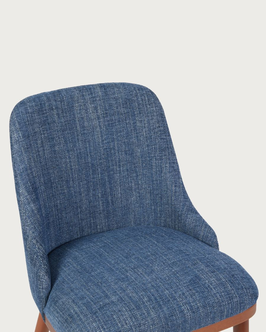 Liro bleu - Lot de 2 chaises repas en tissu bleu avec pieds en bois