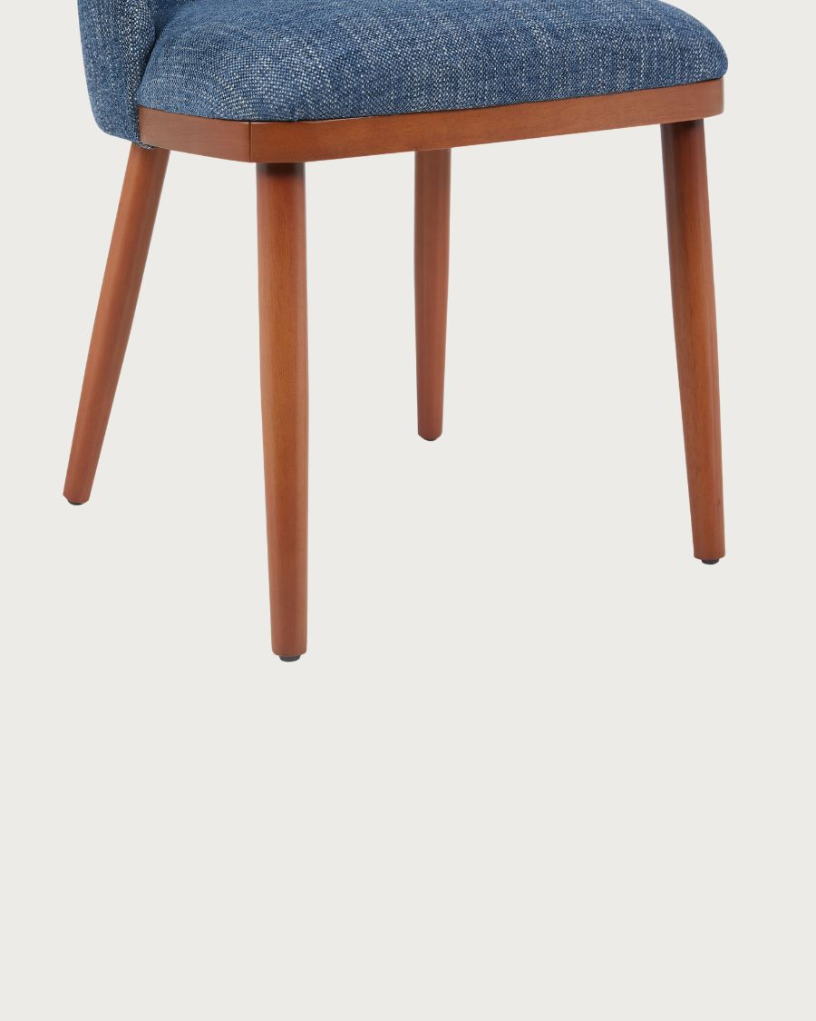 Liro bleu - Lot de 2 chaises repas en tissu bleu avec pieds en bois