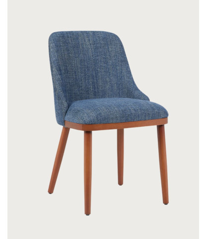 Liro - Juego de 2 sillas de comedor de tela azul con patas de madera