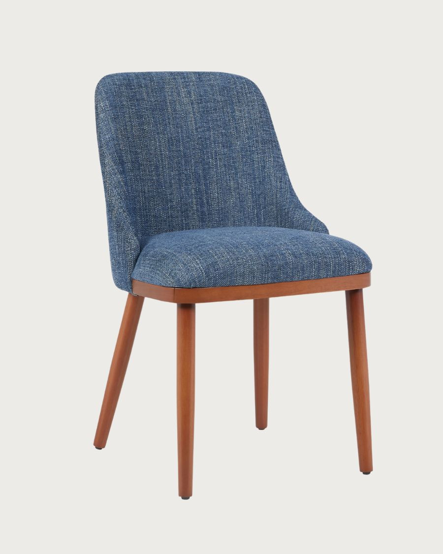 Liro - Set of 2 blue fabric dining chairs with wooden legs Liro - Set of 2 blue fabric dining chairs with wooden legs