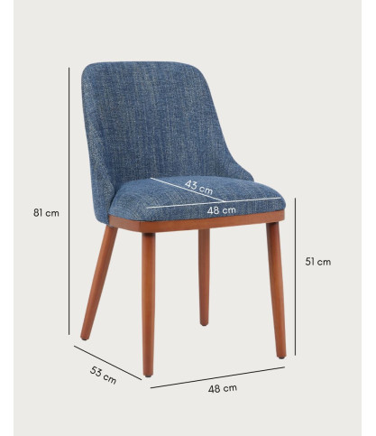 Liro bleu - Lot de 2 chaises repas en tissu bleu avec pieds en bois