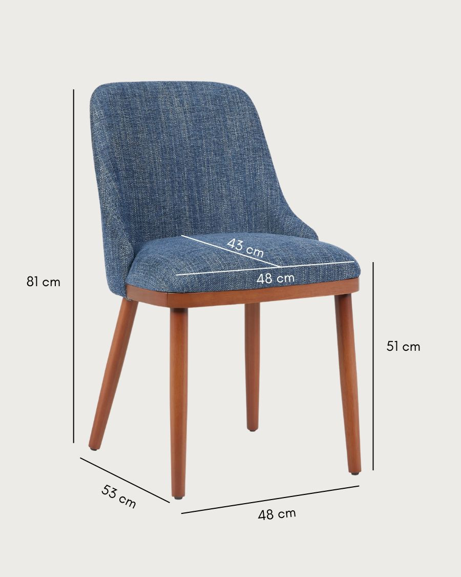 Liro bleu - Lot de 2 chaises repas en tissu bleu avec pieds en bois