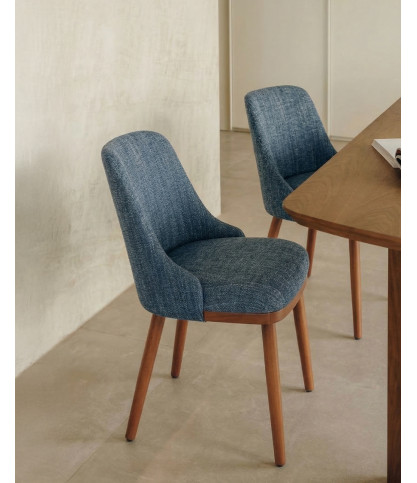 Liro - Lot de 2 chaises repas en tissu bleu avec pieds en bois