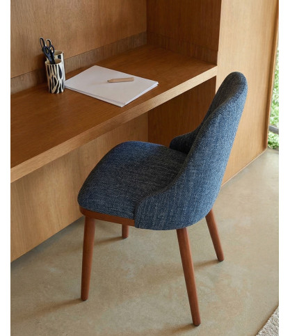 Liro bleu - Lot de 2 chaises repas en tissu bleu avec pieds en bois