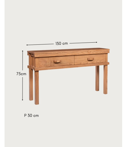 Nara - Wooden console table with 2 drawers, 130 cm