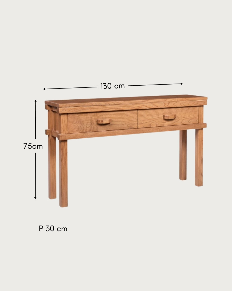 Nara - Houten consoletafel met 2 lades, 130 cm