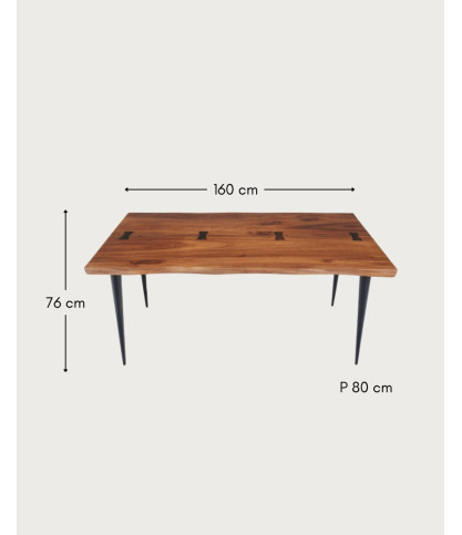Kanpur - Dining table in solid suar wood L160 cm 6 people