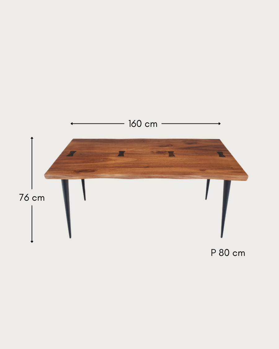Kanpur - Tavolo da pranzo in legno massello di suar, lunghezza 160 cm, 6 persone