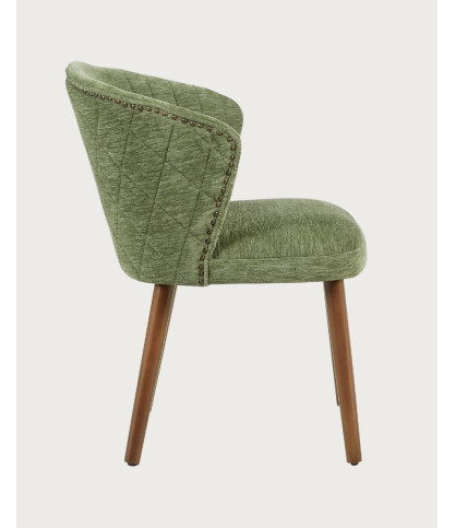 Molo - Lot de 2 chaises repas en tissu vert avec pieds en bois