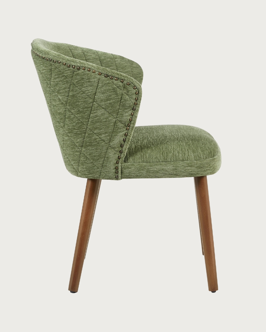 Molo vert - Lot de 2 chaises repas en tissu vert avec pieds en bois