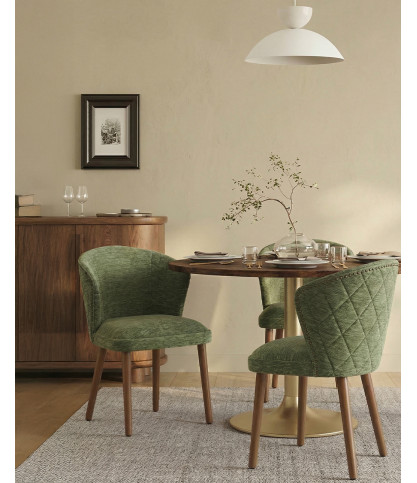 Molo vert - Lot de 2 chaises repas en tissu vert avec pieds en bois