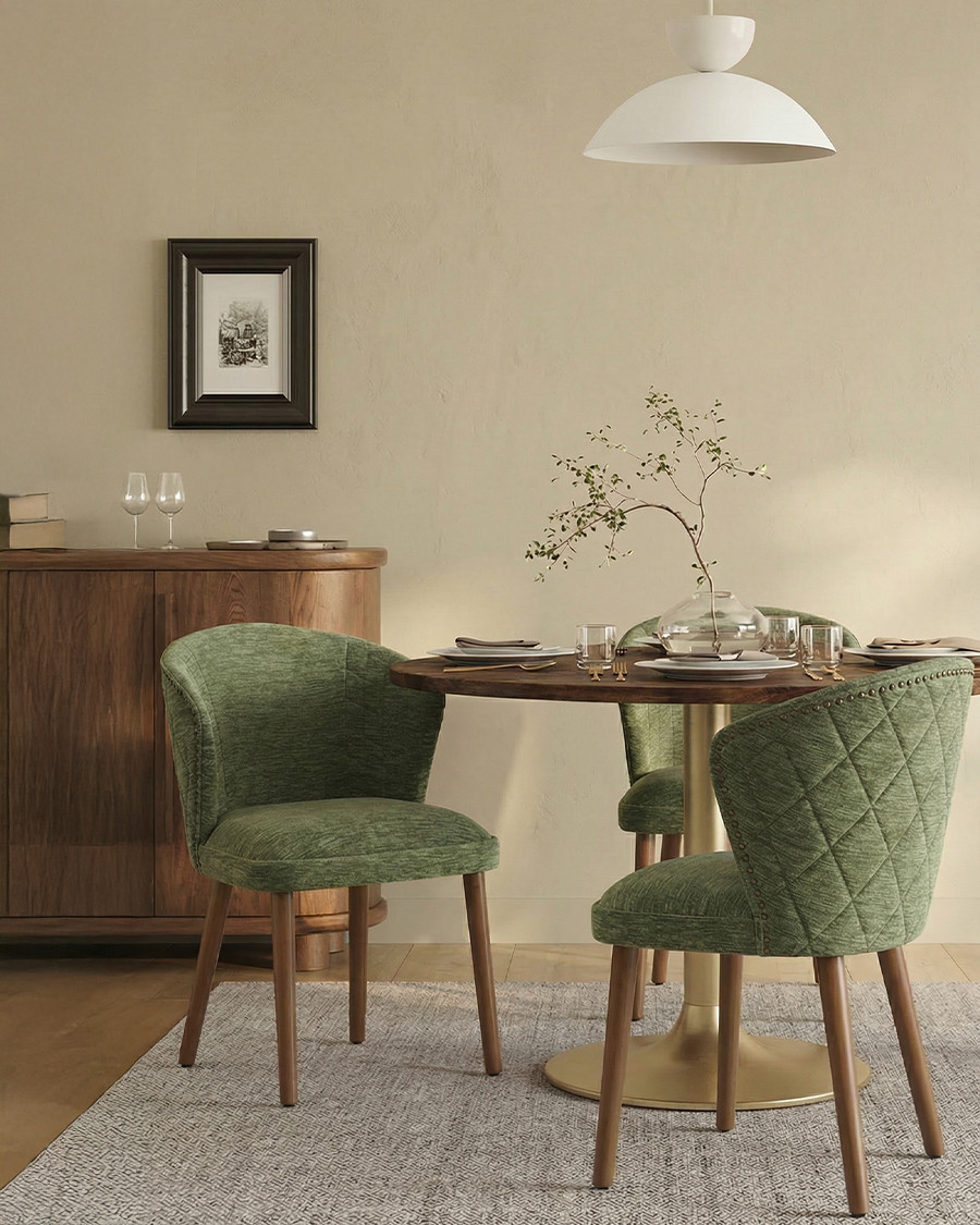 Molo - Lot de 2 chaises repas en tissu vert avec pieds en bois