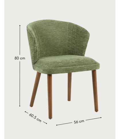 Molo - Lot de 2 chaises repas en tissu vert avec pieds en bois