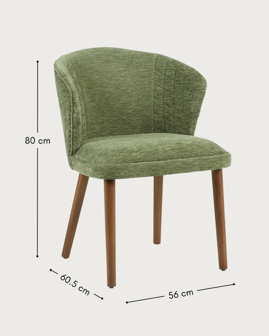 Molo vert - Lot de 2 chaises repas en tissu vert avec pieds en bois
