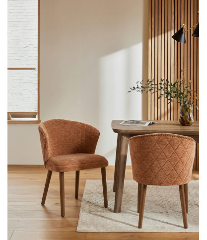 Molo - Lot de 2 chaises repas en tissu marron avec pieds en bois