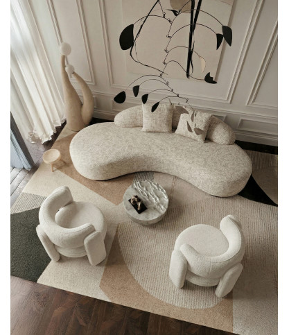 Dune- Canapé angle arrondi en tissu bouclette beige