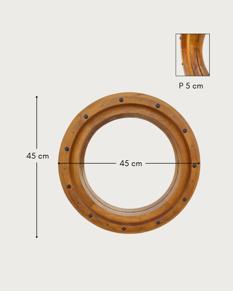 Boïa - Miroir hublot en bois massif de manguier