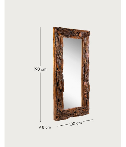 Boima - Specchio in legno di teak con finitura anticata