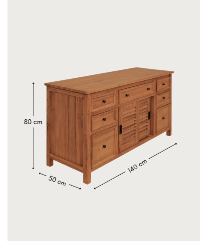 Savanna - Meuble salle de bain en teck portes persiennes 140 cm