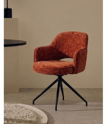 Elba - Lot de 2 Chaises en tissu rouge et pieds métal