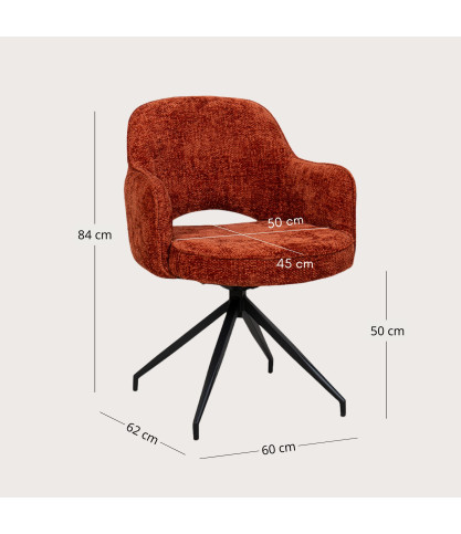 Elba - Lot de 2 Chaises en tissu rouge et pieds métal