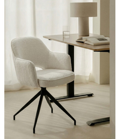 Elba - Lot de 2 Chaises en tissu beige et pieds métal